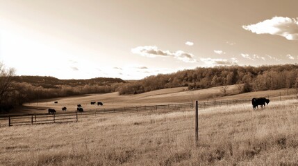 Serene Grazing Scene in Soft Sepia Tones