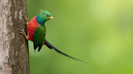 Obraz premium Resplendent Quetzal Perched on Tree Trunk