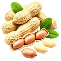 Macro Shot of Peanuts Whole and Shelled with Tan and Red-Brown Skins, Creamy Kernels On Transparent Background