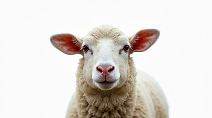 Fototapeta premium Detailed Close-up Portrait of a Sheep on White Background