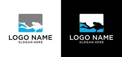 Vector illustration of scuba diving logo design in the sea.