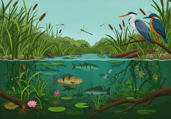 illustration of a river ecosystem