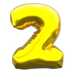 3D Number Two Yellow