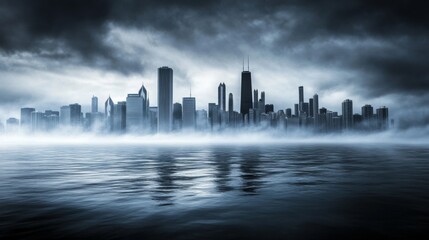 Fototapeta premium City Skyline Under Overcast Skies with Studio Lighting