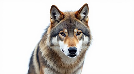 Obraz premium Detailed Close-up Portrait of a Wolf on White Background