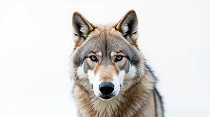 Obraz premium Detailed Close-up Portrait of a Wolf on White Background