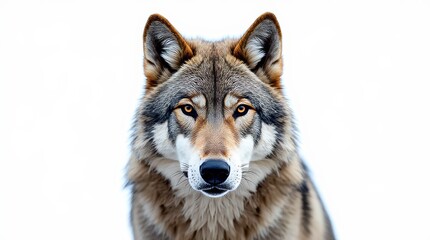Fototapeta premium Detailed Close-Up Portrait of a Wolf on White Background