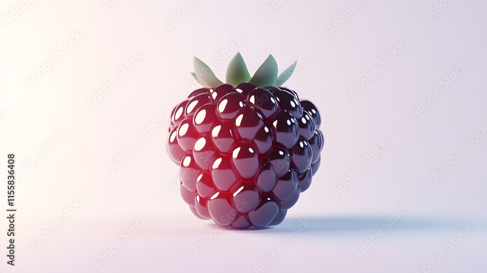 Poster a single glossy raspberry isolated on white background
