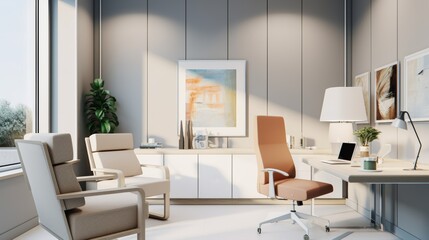 realism, modern doctor's office in light colors -"Realistic Modern Doctor's Office in Light Colors"