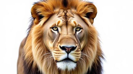 Close-Up Portrait of a Lion on White Background