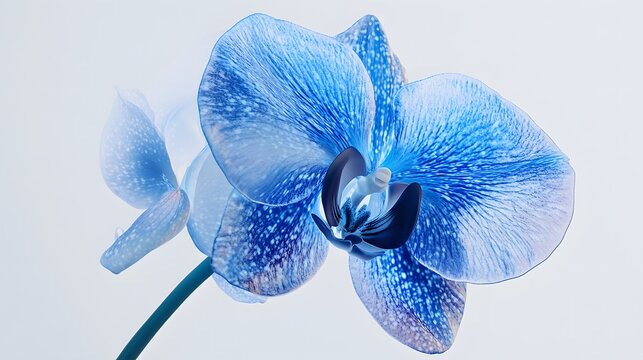 A single blue orchid flower blossoms elegantly