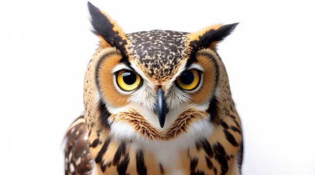 Detailed Close-up Portrait of an Owl on White Background