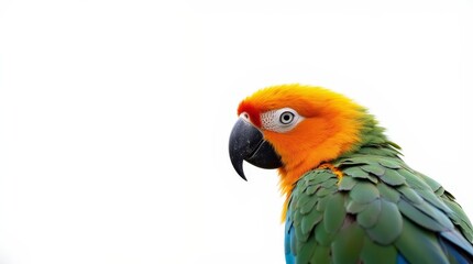 Obraz premium Distant Portrait of a Partially Visible Parrot on White