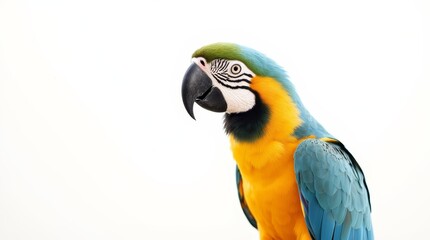 Fototapeta premium Distant Portrait of a Partially Visible Parrot on White