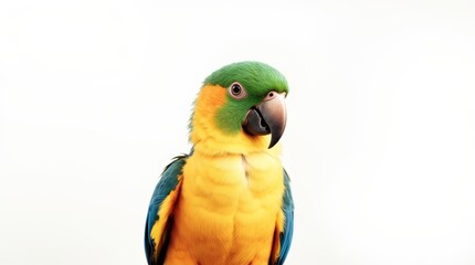 Fototapeta premium Distant Portrait of a Partially Visible Parrot on White