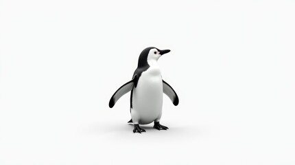 Fototapeta premium Distant Portrait of a Partially Visible Penguin on White Background