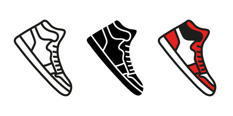 Sneaker icon. Sports shoe vector illustration. Training shoes symbol. Basketball footwear. High running boots. Stylish and fashionable leather sneakers pictogram. Sneaker silhouette athletic sign.