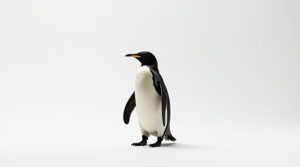 Fototapeta premium Distant Portrait of a Partially Visible Penguin on White