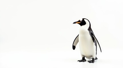 Naklejka premium Distant Portrait of a Partially Visible Penguin on White