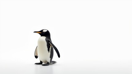 Fototapeta premium Distant Portrait of a Partially Visible Penguin on White