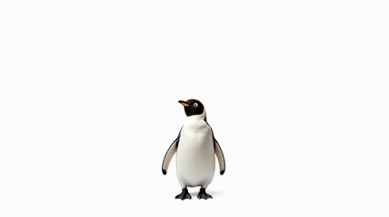Fototapeta premium Distant Portrait of a Partially Visible Penguin on White Background