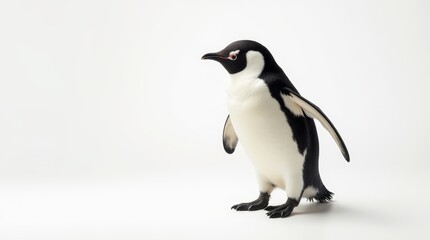 Obraz premium Distant Portrait of a Partially Visible Penguin on White Background