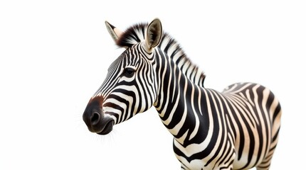 Close-Up Portrait of a Zebra Against a White Background