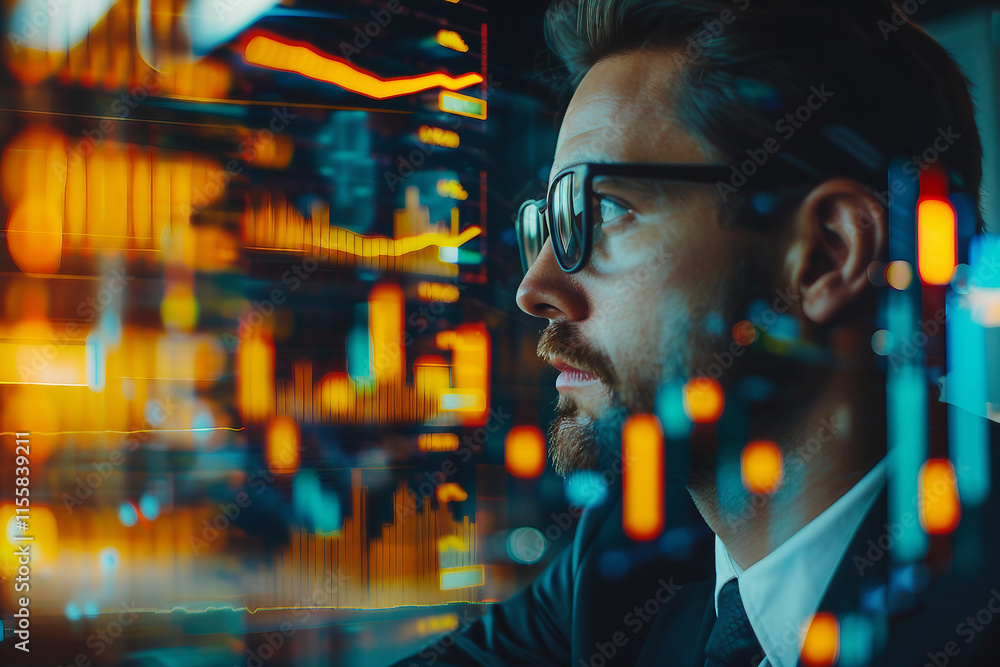 Poster side view portrait illustrating professional worker technology generative ai