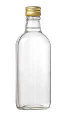 Bottle of transparent glass, with gin, tequila, rum or vodka,
