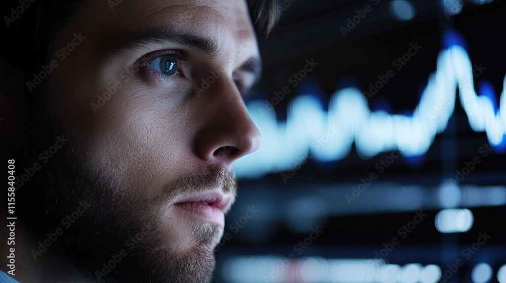 Aufkleber businessman analyzing financial data with a focus on charts and patterns in a modern corporate envir