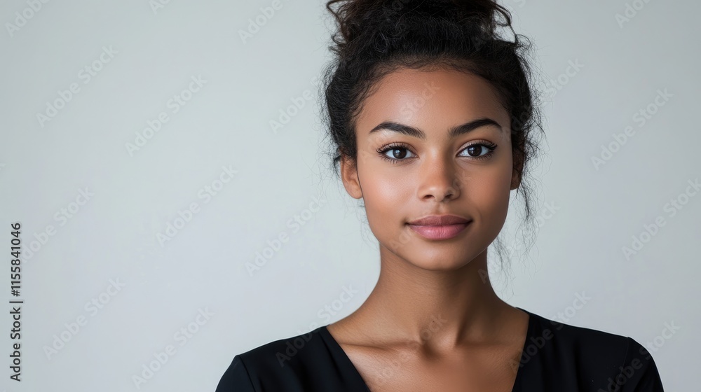 Poster portrait of a young call center agent against a white background ideal for advertising with ample em