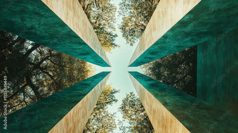 Poster serene forest view with symmetrical tall structures