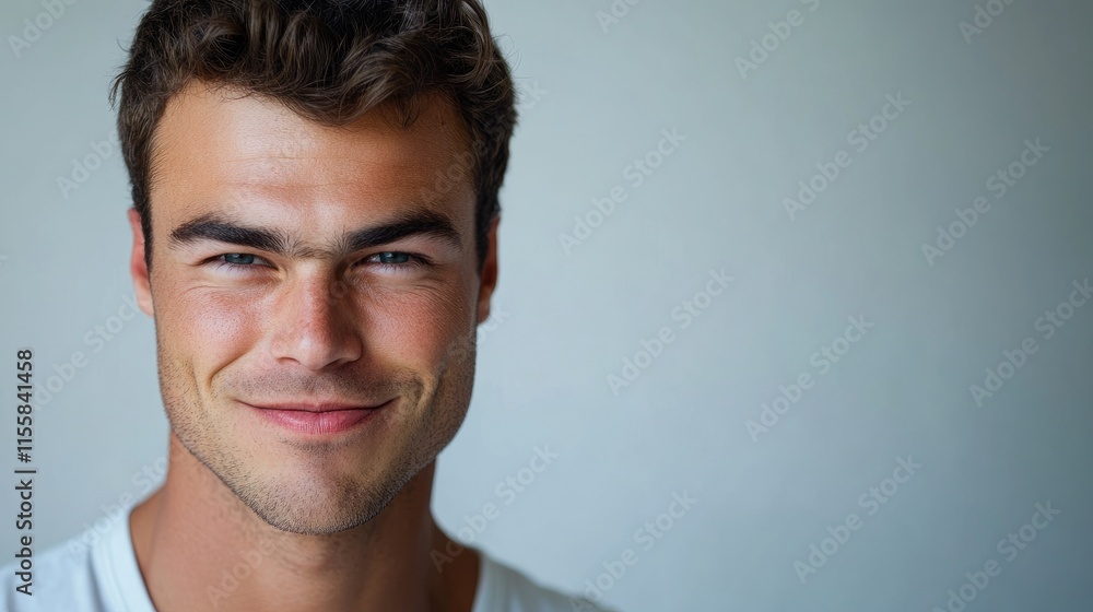 Poster portrait of a charming man winking on a neutral background with ample copy space for your text or br