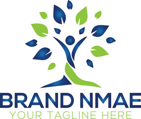 hand tree logo design, care plant green leaves symbol icon template