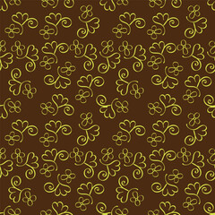 Hand drawing floral seamless pattern with cotton twigs and berries bouquets on a beige background. Winter Christmas themed background. Botanical illustration.