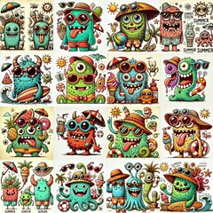 Obraz premium Cartoon spring monsters. AI generated illustration