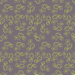 Hand drawing floral seamless pattern with cotton twigs and berries bouquets on a beige background. Winter Christmas themed background. Botanical illustration.