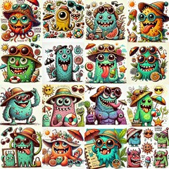 Obraz premium Cartoon spring monsters. AI generated illustration
