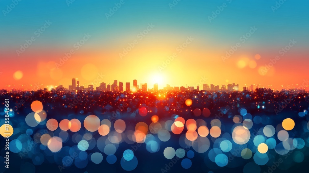 Poster sunset urban views with bokeh effect and candlelight