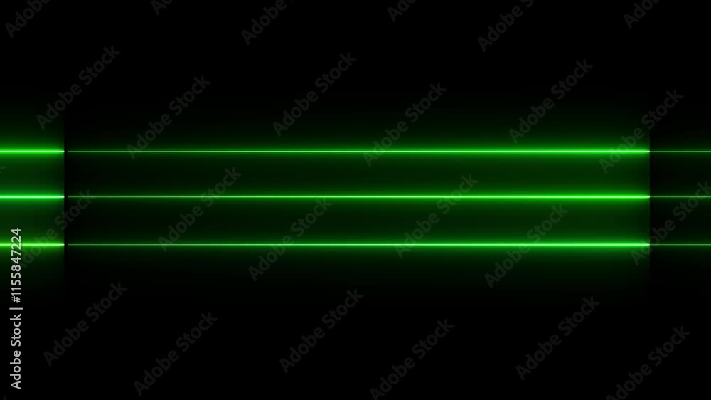 Poster abstract green neon lines animation on black background featuring three parallel glowing lines.