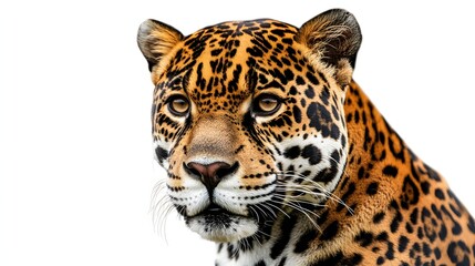 Obraz premium Majestic Jaguar Close Up Portrait Against White Background