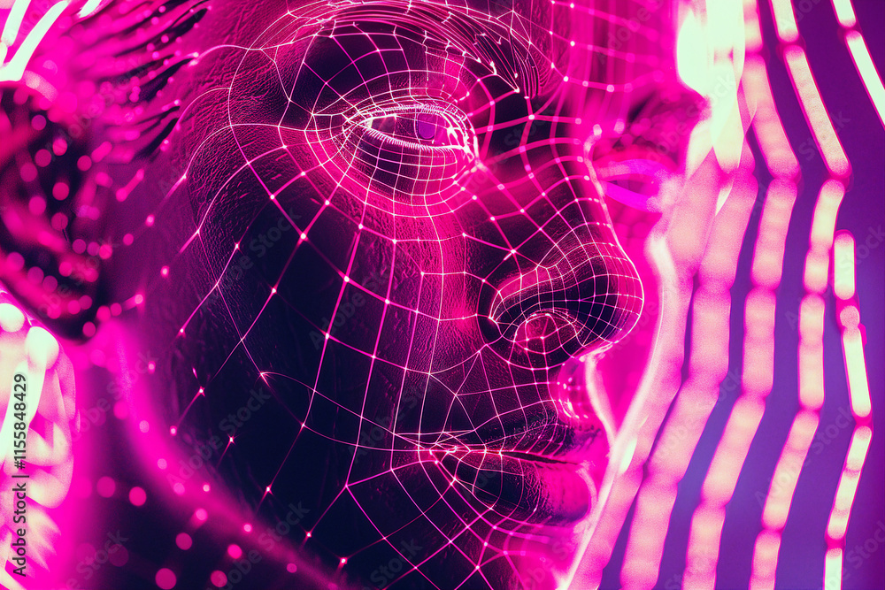 Poster generative ai visual of futuristic cyber light projection on face