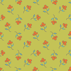 Hand drawing floral seamless pattern with cotton twigs and berries bouquets on a beige background. Winter Christmas themed background. Botanical illustration.