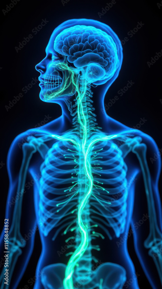 Aufkleber anatomical visualization of vagus nerve stimulation (vns) with highlighted neural pathways and skele