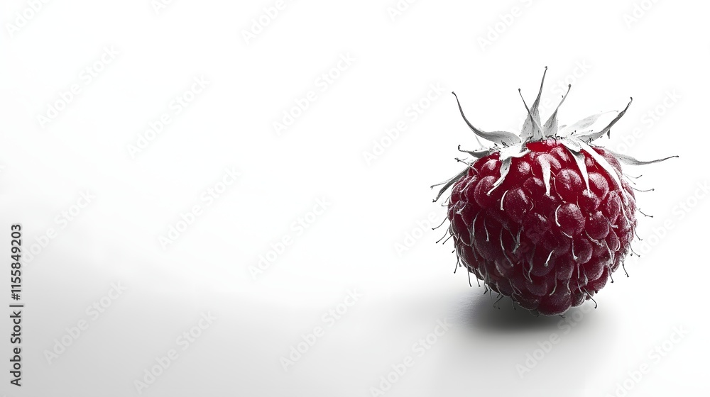 Poster a single red raspberry isolated on white background