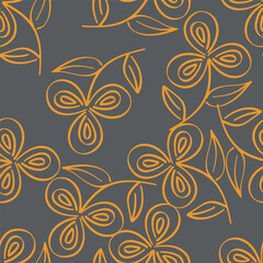 Hand drawing floral seamless pattern with cotton twigs and berries bouquets on a beige background. Winter Christmas themed background. Botanical illustration.