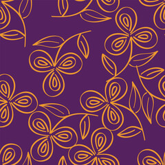 Fototapeta premium Trendy seamless vector floral pattern. Endless print made of small colorful flowers, leaves and berries. Summer and spring motifs. Dark blue background.Vector illustration.