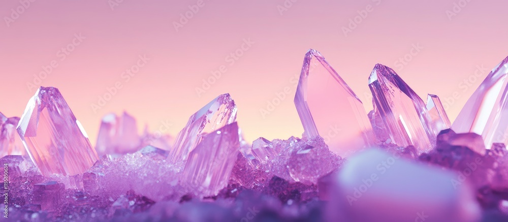Poster 3d illustration of synthetic crystal formations with vibrant colors and empty space for customizable