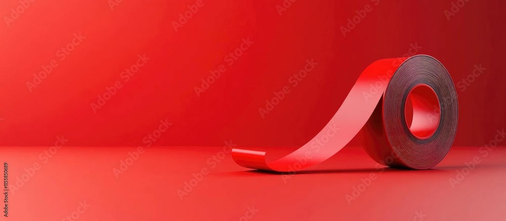 Poster 3d illustration of red tape on a vibrant red background with ample copy space for creative text and 
