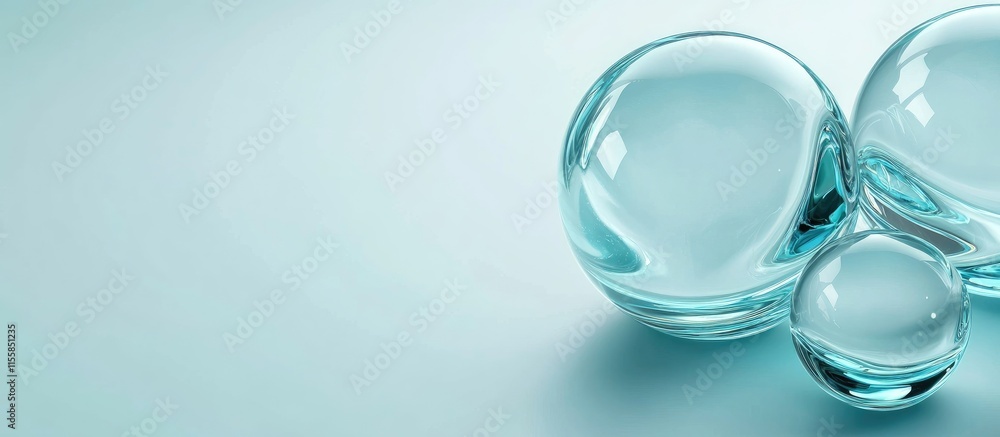 Poster cyan glass liquid shapes on a smooth surface with empty space for text ideal for modern design and c